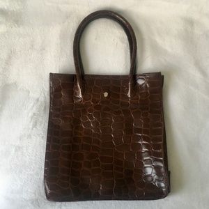 Ralph Lauren Safari Tote Croc Embossed Vegan Leather Brown
